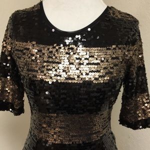 BCBGMaxazria Black and Gold Sequin Party Dress NWT